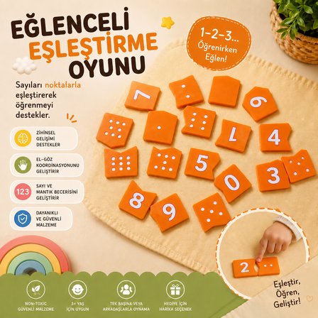 Sayı Eşleştirme Oyunu Puzzle Montessori Eğitim Oyuncağı Nokta Sayma Etkinliği