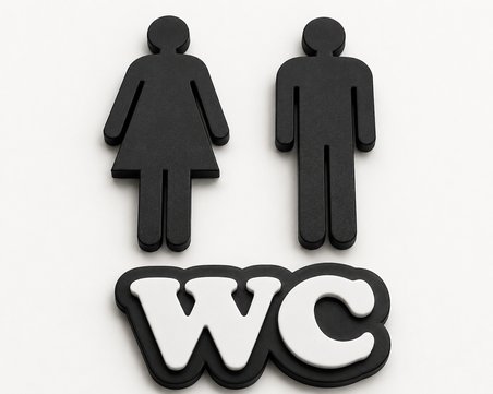 3D WC Kapı Tabelası Seti Kadın Erkek WC Yazısı Dekoratif Tuvalet İşareti 3lü Set