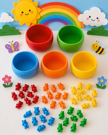 Renk Eşleştirme Oyunu Montessori Eğitim Seti Renkleri Kaselere Yerleştirme Oyunu