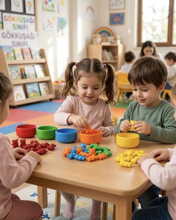 Renk Eşleştirme Oyunu Montessori Eğitim Seti Renkleri Kaselere Yerleştirme Oyunu