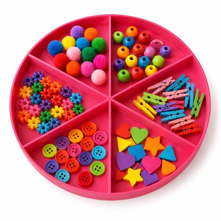 6 Bölmeli Duyusal Oyun ve Aktivite Tepsisi - Montessori Eğitici Materyal (Pembe) - Kopya