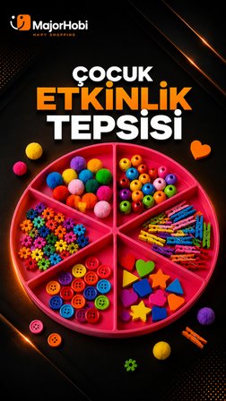 6 Bölmeli Duyusal Oyun ve Aktivite Tepsisi - Montessori Eğitici Materyal (Pembe) - Kopya