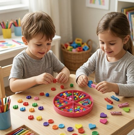 6 Bölmeli Duyusal Oyun ve Aktivite Tepsisi - Montessori Eğitici Materyal (Pembe) - Kopya