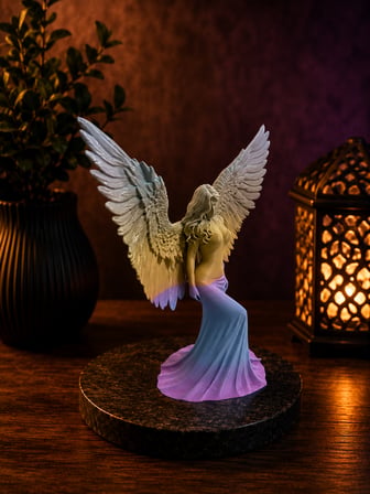 Rainbow Geçişli Kanatlı Melek Biblo Dekoratif Obje  3D Baskı Angel Figürü