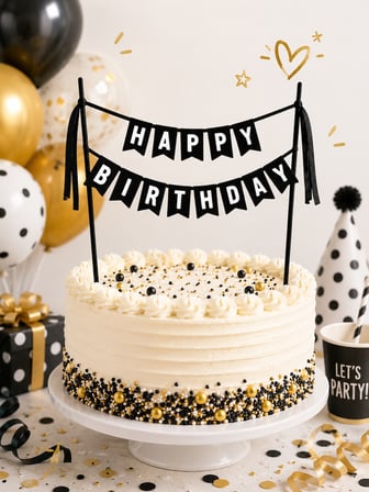 Happy Birthday Pasta Süsü  3D Baskı Doğum Günü Pasta Topperi Dekor - Siyah