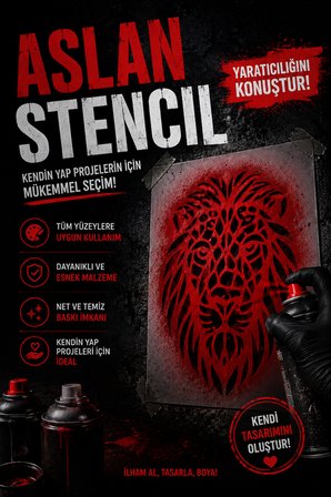 Aslan Desenli Stencil Şablon  Boyama, Duvar Sanatı ve DIY Craft Kalıbı