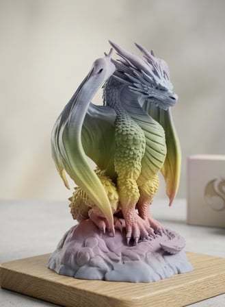 Rainbow Geçişli Ejderha Biblo Dekoratif Obje  3D Baskı Fantastik Dragon Figür