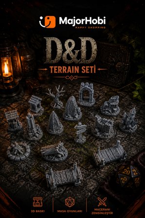 DnD Terrain Seti  Masa Oyunu Harita Aksesuarı Dungeon Scenery Dekor Seti 14lü