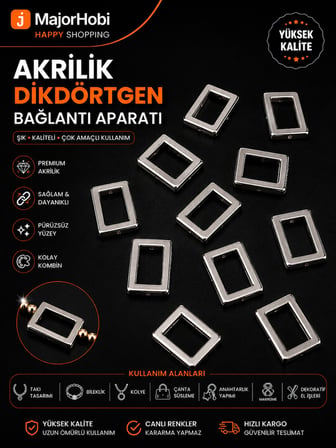 Silver Akrilik Dikdörtgen Bağlantı Aparatı Boncuk 25 Adet Takı ve Çanta Aksesuarı - 30x24 mm