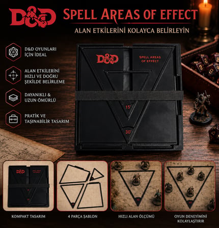 D&D Spell Areas of Effect Şablon Seti RPG Alan Etki Ölçüm Şablonu 16,5x16,5 cm