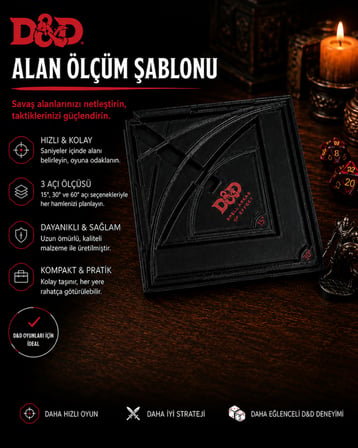D&D Alan Ölçüm Şablon Seti Spell Areas of Effect RPG Şablonu 16,5x16,5 cm