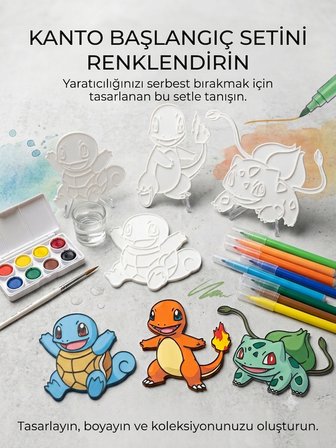 3lü Pokemon Boyama Paneli Seti 12 cm  Boyanabilir Duvar ve Masa Süsü