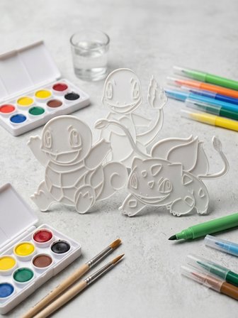 3lü Pokemon Boyama Paneli Seti 12 cm  Boyanabilir Duvar ve Masa Süsü