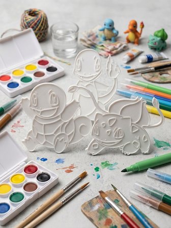 3lü Pokemon Boyama Paneli Seti 12 cm  Boyanabilir Duvar ve Masa Süsü
