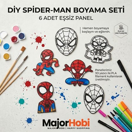 6lı Örümcek Adam Boyama Paneli Seti 9 cm  Boyanabilir Dekoratif Figür