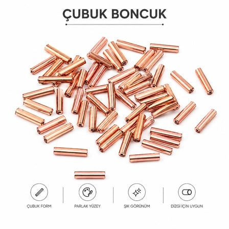 20 mm Metal Görünümlü Çubuk Boncuk – Takı Yapımı İçin Parlak Silindir Ara Boncuk