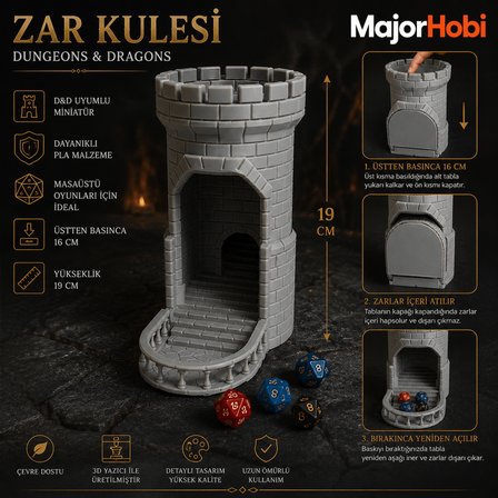 D&D Zar Kulesi – Katlanabilir Dice Tower Masaüstü RPG Zar Atma Kulesi 19 cm
