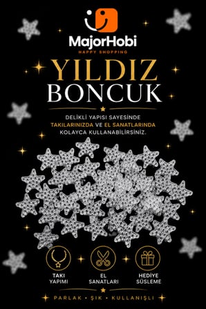 34 mm Şeffaf Yıldız Boncuk – Takı ve El Sanatları İçin Delikli Dekoratif Akrilik Boncuk 30lu