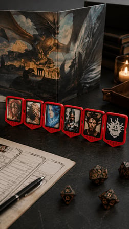 DnD TTRPG Initiative Tracker 6lı Set – Tur Sırası Takip Kartı ve Ekran Aparatı
