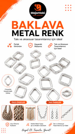 28 mm Baklava Metal Renk Çerçeve Boncuk 25li Paket – Makrome ve Takı Yapım Aparatı