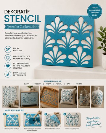Dekoratif Damla Desenli Stencil Şablonu – Duvar, Ahşap, Kumaş ve Mobilya Boyama Kalıbı
