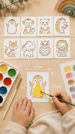 Montessori 8li Hayvan Figürlü Çocuk Boyama Stencil Seti 6,5x7,5 cm Tekrar Kullanılabilir Şablon