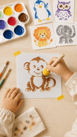 Montessori 8li Hayvan Figürlü Çocuk Boyama Stencil Seti 6,5x7,5 cm Tekrar Kullanılabilir Şablon