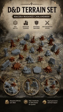 D&D Terrain Set 29 Parça  Masaüstü RPG, Pathfinder ve TTRPG Arazi Seti Dekorları