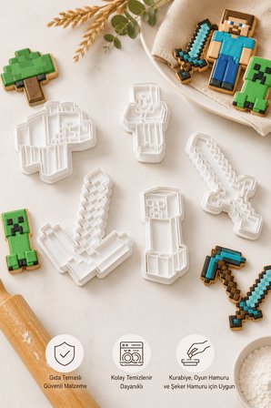 Minecraft Kurabiye Kalıbı 5li Set  Şeker Hamuru, Oyun Hamuru ve Fondan Kalıbı