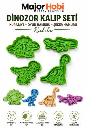 Mini Dinozor Kurabiye Kalıbı 4lü Set  Şeker Hamuru, Fondan ve Oyun Hamuru Kalıbı
