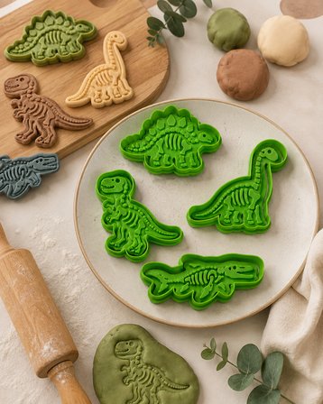 Mini Dinozor Kurabiye Kalıbı 4lü Set  Şeker Hamuru, Fondan ve Oyun Hamuru Kalıbı