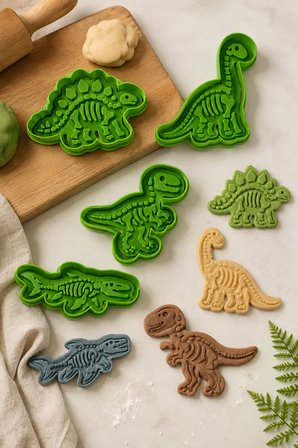 Mini Dinozor Kurabiye Kalıbı 4lü Set  Şeker Hamuru, Fondan ve Oyun Hamuru Kalıbı