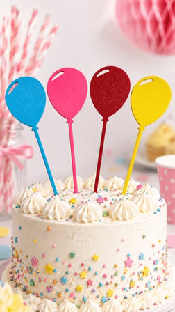 4’lü Balon Pasta Süsü 17 cm  Doğum Günü ve Özel Günler İçin Renkli Pasta Dekoru