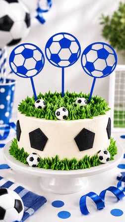 Futbol Topu Pasta Süsü 3’lü Set – Doğum Günü Cake Topper 16x10 cm - Mavi
