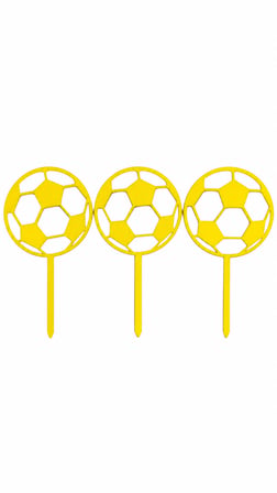 Futbol Topu Pasta Süsü 3’lü Set – Doğum Günü Cake Topper 16x10 cm - Sarı