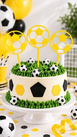 Futbol Topu Pasta Süsü 3’lü Set – Doğum Günü Cake Topper 16x10 cm - Sarı