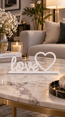Love Yazılı Kalpli Fotoğraf Çerçevesi Masaüstü Dekoratif Çerçeve 20x10 cm - Beyaz