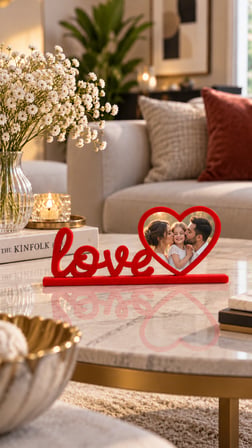 Love Yazılı Kalpli Fotoğraf Çerçevesi Masaüstü Dekoratif Çerçeve 20x10 cm - Kırmızı