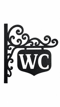 WC Yazılı Dekoratif Kapı Tabelası Siyah Tuvalet Banyo Duvar Süsü 20x18 cm