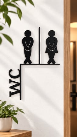 Kadın Erkek Figürlü WC Kapı Tabelası Siyah Dekoratif Tuvalet Tabelası 19x13 cm