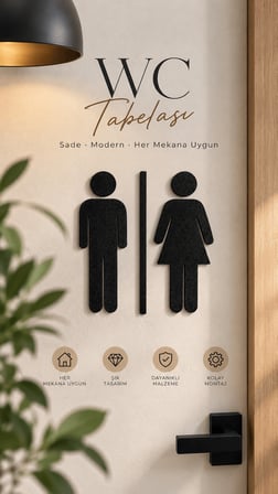 Kadın Erkek WC Kapı Tabelası Siyah Modern Tuvalet İşareti 15,5 cm