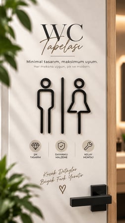 Kadın Erkek WC Kapı Tabelası Minimal Siyah Tuvalet İşareti 18 cm