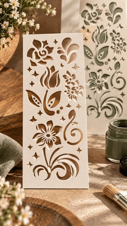 Çiçek Desenli Dekoratif Stencil Şablonu 6,5x15 cm – Boyama ve Hobi Şablonu