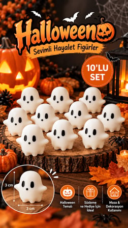 Halloween Hayalet Figürü 3 cm 10’lu Set – Mini Dekoratif Hayalet Süsleme