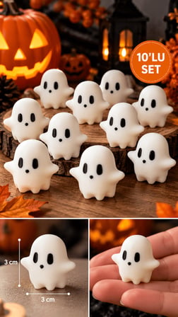 Halloween Hayalet Figürü 3 cm 10’lu Set – Mini Dekoratif Hayalet Süsleme