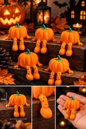 Hareketli Bacaklı Balkabağı Figürü 3 cm 5’li Set – Halloween Dekoru