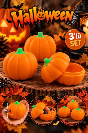Halloween Balkabağı Şeker - Oyuncak Kutusu 6 cm 3’lü Set – Kapaklı Mini Kutu