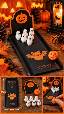 Halloween Mini Bowling Oyunu 8x17 cm – Balkabağı ve Hayalet Figürlü Masa Oyunu