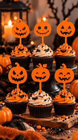 Halloween Balkabağı Pasta ve Cupcake Süsü 5,5x14,5 cm – Dekoratif Topper