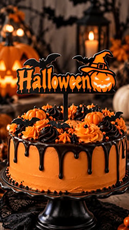 Halloween Pasta Süsü 13x16 cm – Cadı Şapkalı Balkabağı ve Yarasa Pasta Topper